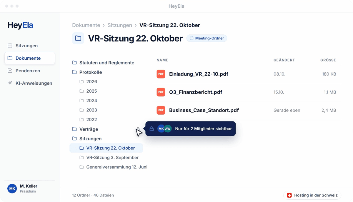 Unterlagen im Dokumenten-Hub, nicht im Posteingang